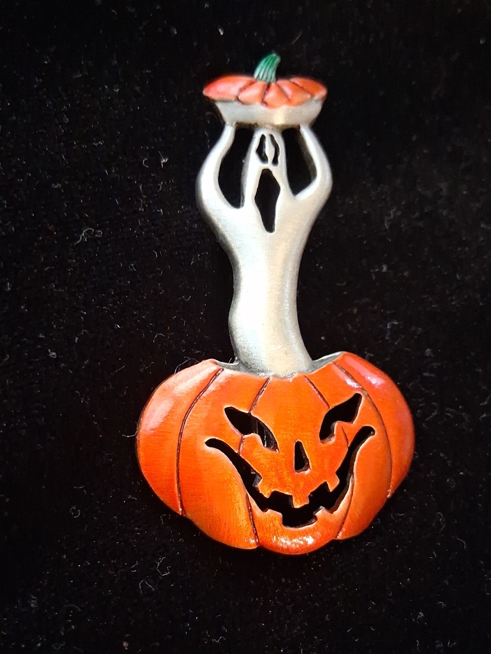 Vintage "JJ" Jonette Halloween Pumpkin Jack-o'-Lantern and Ghost Brooch/Pin